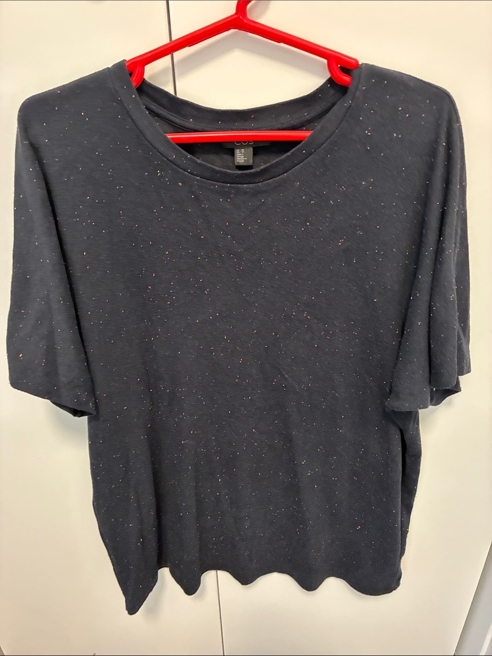 COS Dark Navy Short Sleeve Crewneck Tee with Multicolor Flecks